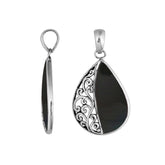 Sterling silver teardrop pendant with natural Black Shell – handcrafted Bali jewelry with elegant filigree, a bold and timeless gift